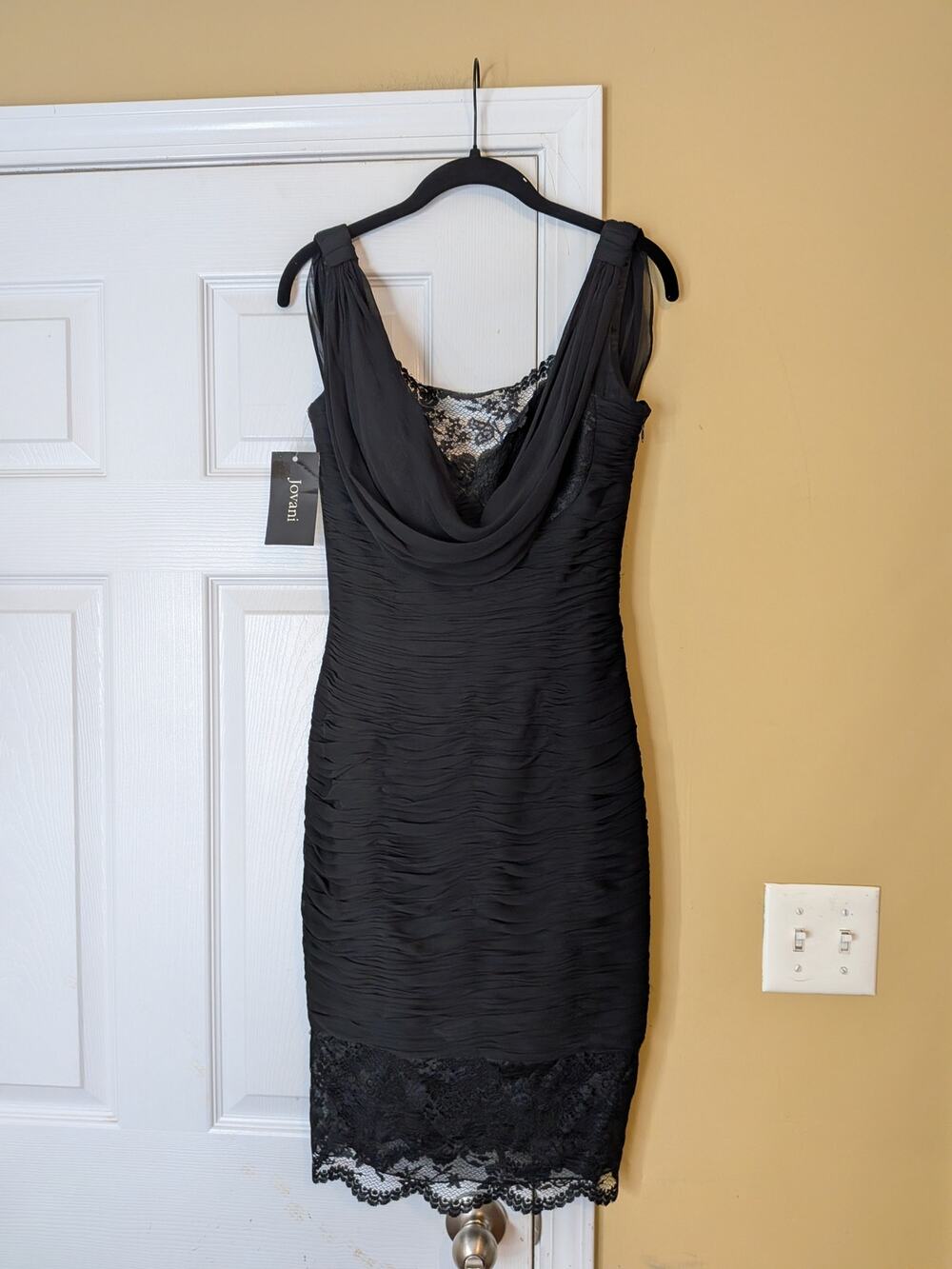 Jovani Black Silk Ruched Lace Cocktail Dress Size 4 Luxury Designer Gothic